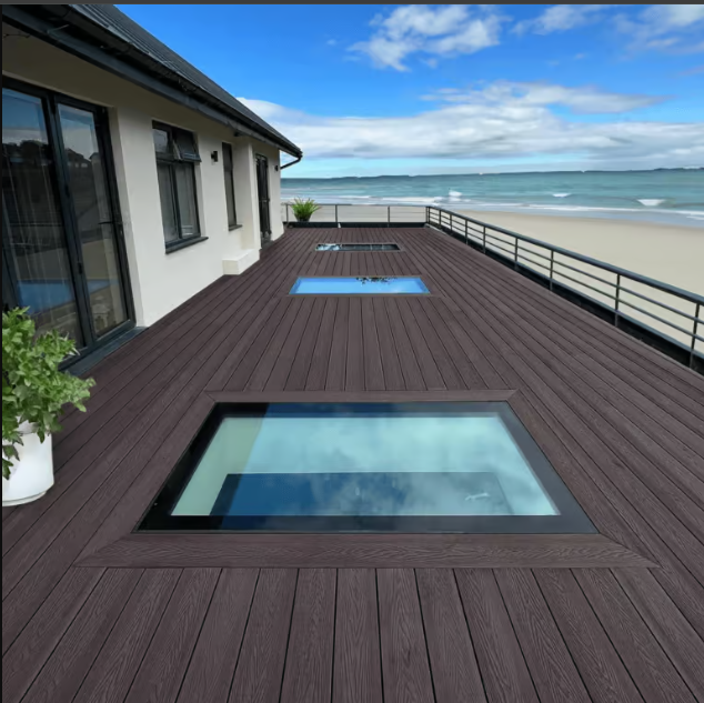 Natural oak-colored deck board, durable and slip-resistant for outdoor areas