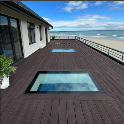 Natural oak-colored deck board, durable and slip-resistant for outdoor areas