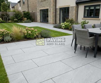 Dome Grey outdoor porcelain paving slabs 900x600 UK for modern garden patio layouts