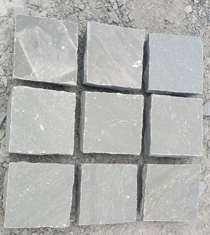 Dry Kandla grey sandstone cobbles and natural stone setts UK