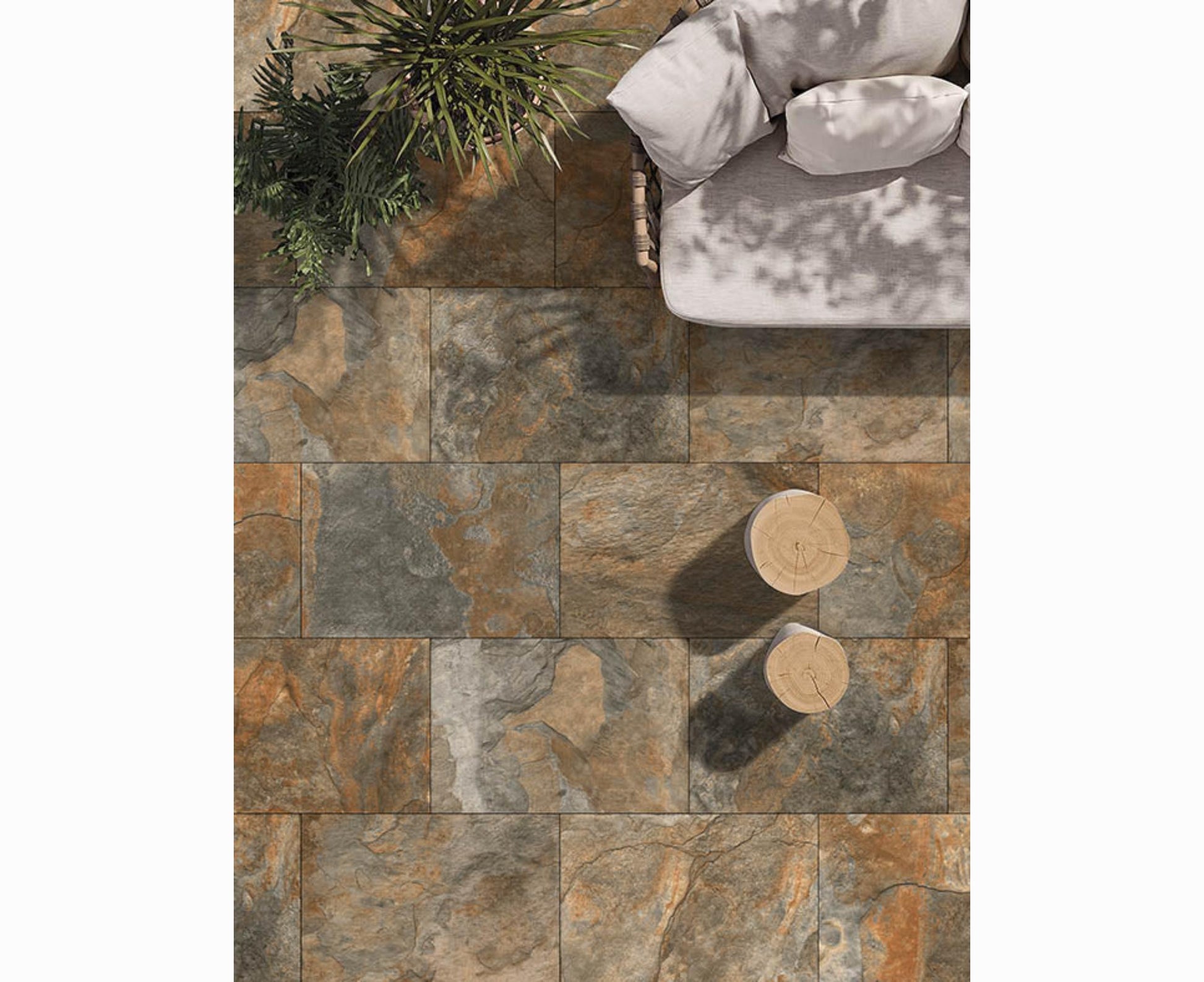 Exeter Bronze porcelain paving slabs, rich bronze tones for elegant outdoor patios.