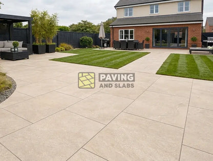 Getafe Beige outdoor porcelain paving slabs 900x600 UK for warm modern garden patios