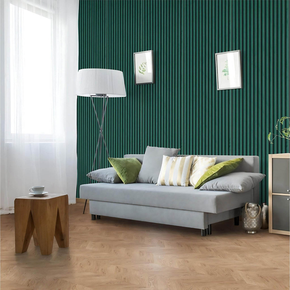 Green curved acoustic wall panel 240cm x 60cm for decorative interiors