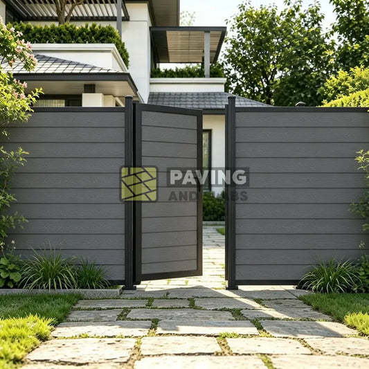 Grey composite garden gate for modern composite fencing UK side entryways