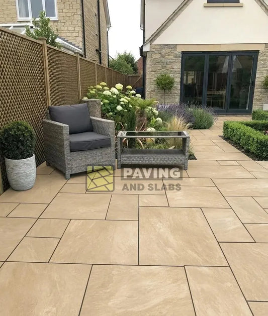 HS Beige porcelain paving mix patio pack slabs UK for warm garden patio designs