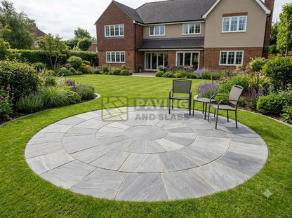 Kandla Grey sandstone circular patio kit 2.6m diameter paving feature for gardens UK