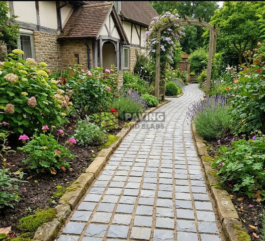 Kandla Grey sandstone cobbles 100x100 setts for garden patio paving slabs near me