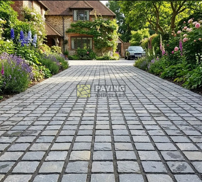 Kandla Grey cobblestones 100x100 setts for garden path and patio paving slabs UK