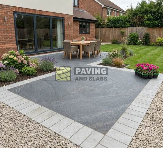 Kandla Grey porcelain edging setts 200x100 for modern garden path borders and paving slabs UK