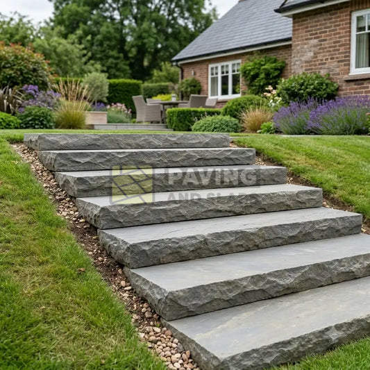 Kandla Grey sandstone step blocks 1000x350x150mm for garden steps and patio stairs UK