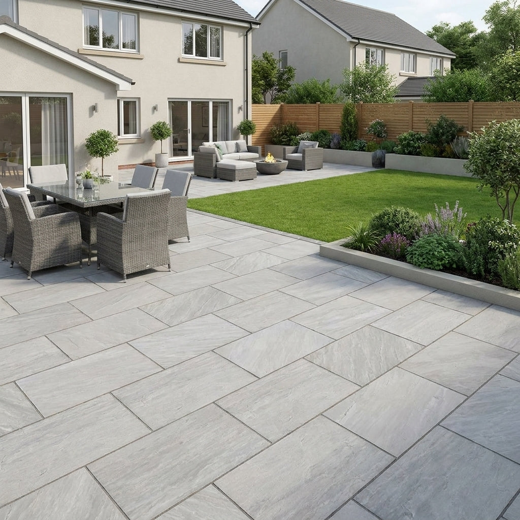 Kandla Grey Indian Sandstone Paving 900x600x20 MM (33 Slabs, 17.82 SQM)