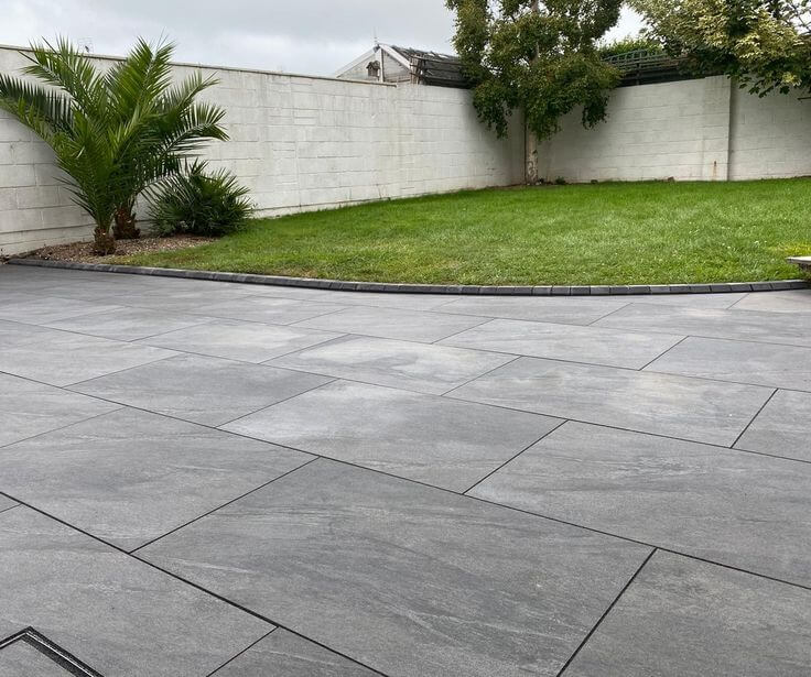 Leeds Ash garden slabs, large format porcelain slabs in the garden UK