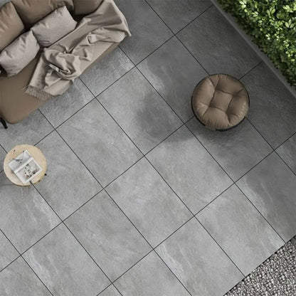 London Grey premium porcelain garden slabs installed on a UK patio
