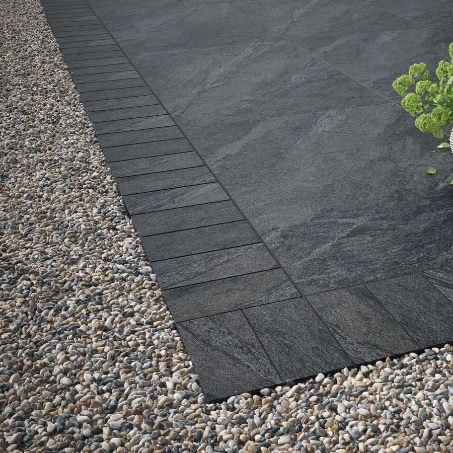 Midnight Grey paving setts, sleek porcelain edging for patios, driveways, and landscaping.