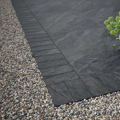 Midnight Grey paving setts, sleek porcelain edging for patios, driveways, and landscaping.