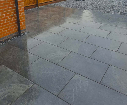 Newcastle Black paving slabs exterior front house paving UK