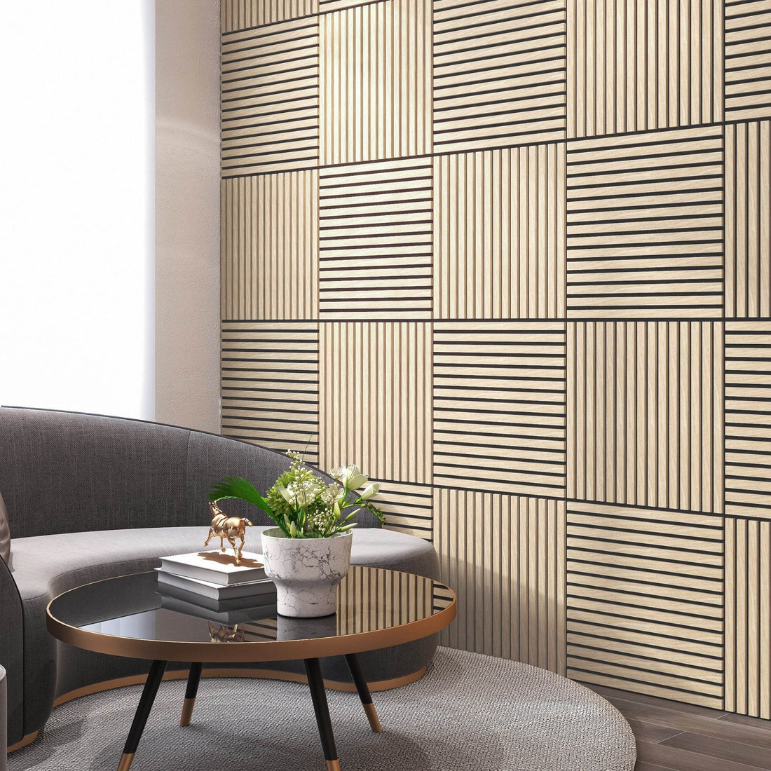 Oak acoustic wall panels 60cm x 60cm for interior spaces