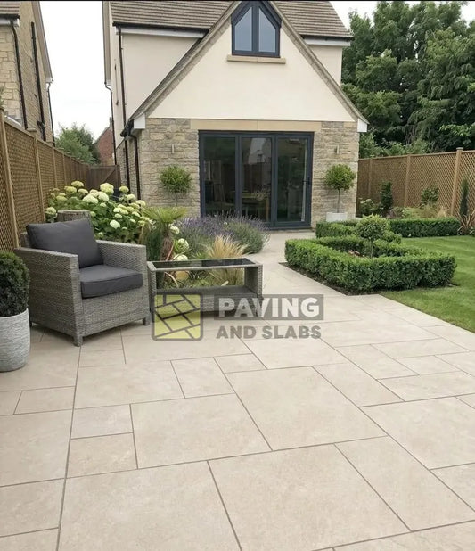 Quartz White outdoor porcelain patio pack paving slabs UK for modern light patios