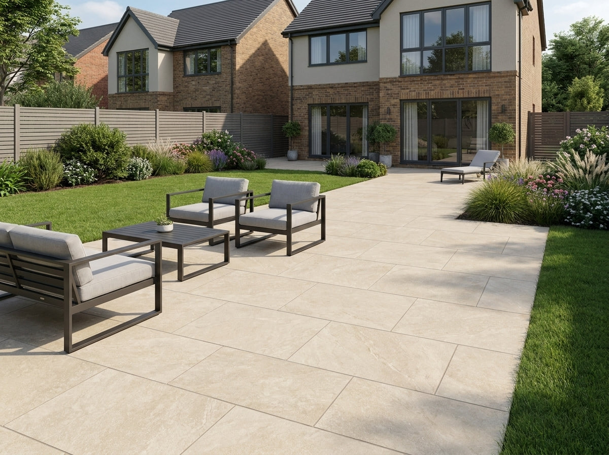 Quartz White Porcelain Patio Slabs Mix Pack (21.06 SQM, 72 Slabs Per Pack)