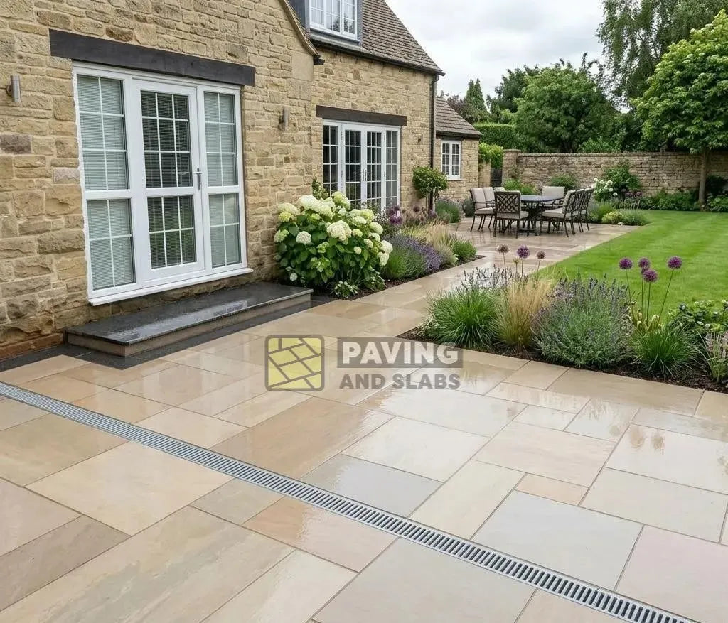 Raj Green porcelain paving mix pack patio pack slabs UK for modular garden designs