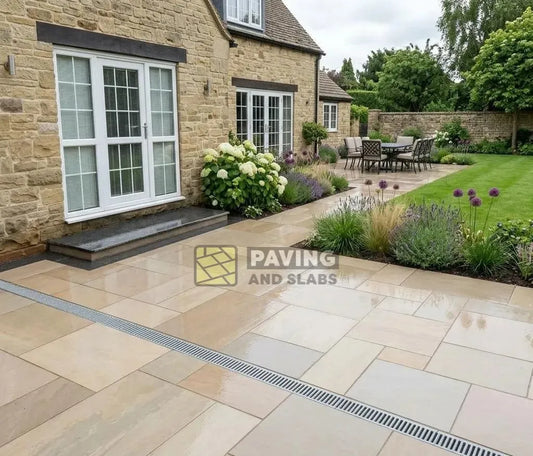 Raj Green porcelain paving mix pack patio pack slabs UK for modular garden designs