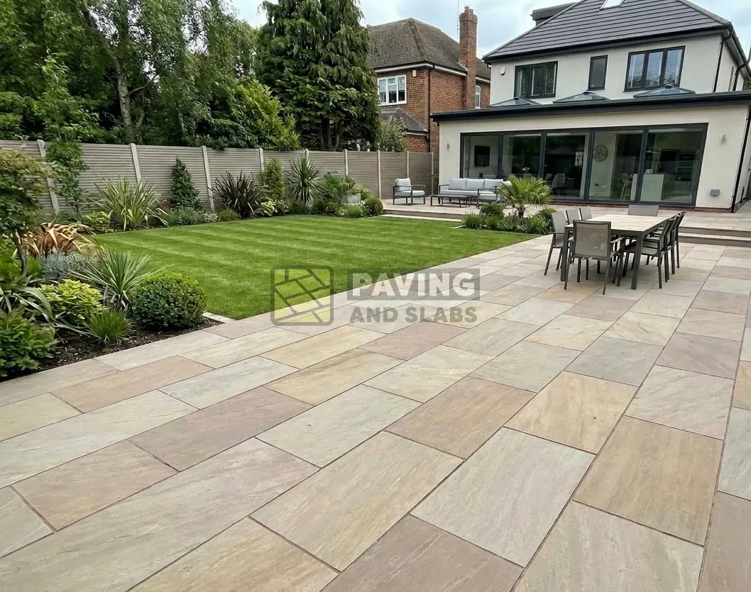 Raj Green effect outdoor porcelain paving slabs 900x600 UK for garden patio paving