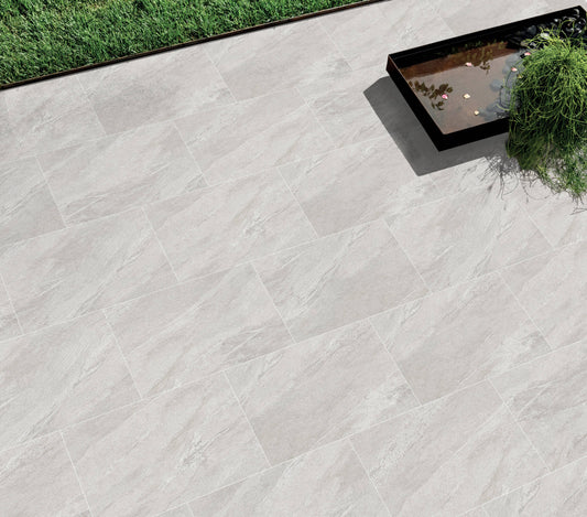 Shadow Grey porcelain paving slabs, sleek dark grey finish for contemporary patios.