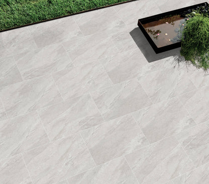 Shadow Grey porcelain paving slabs, sleek dark grey finish for contemporary patios.