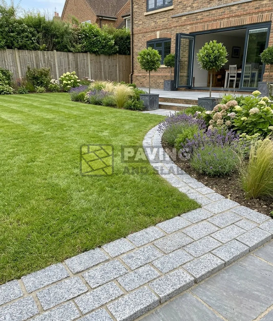 Silver grey granite flamed cobblestones 200x100 setts for pathway and driveway paving UK