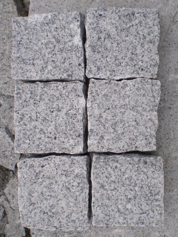 Silver grey granite handcut cobblestone and garden landscaping pavers UK