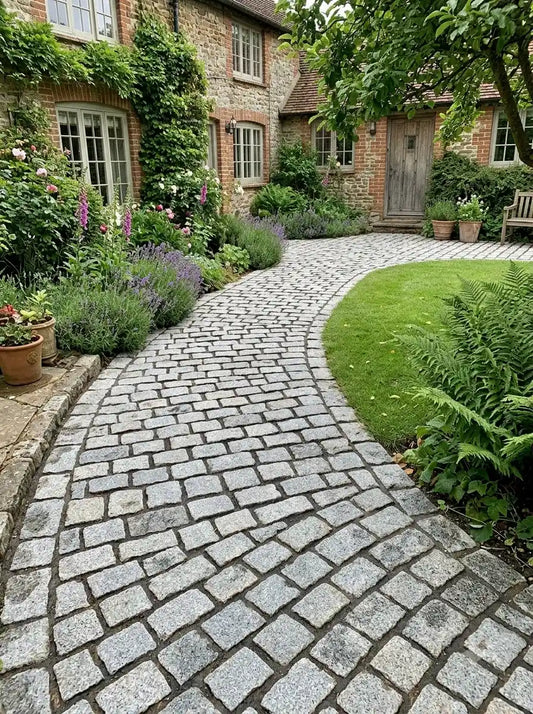Silver Grey granite cobble 200x100 setts natural split, durable cobblestone pavers and driveway paving stones UK