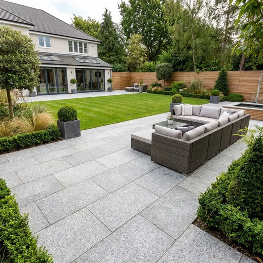 Silver granite paving 900x600 slabs and durable patio slabs UK