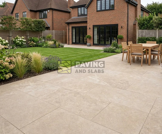 Sinai Pearl outdoor porcelain paving slabs 900x600 UK for contemporary garden designs