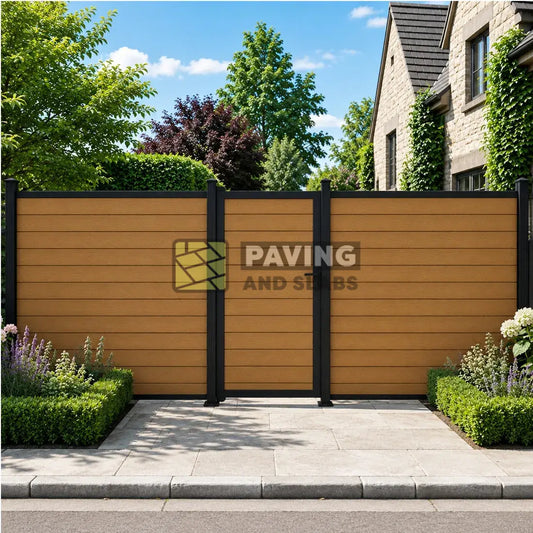 Teakwood composite garden gate for modern composite fencing UK side entryways